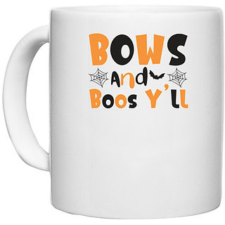                       UDNAG White Ceramic Coffee / Tea Mug 'Witch | bows and boos yll' Perfect for Gifting [330ml]                                              