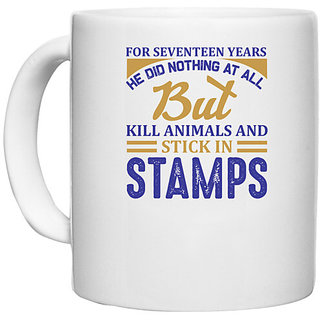                       UDNAG White Ceramic Coffee / Tea Mug 'Stamp collector | For' Perfect for Gifting [330ml]                                              