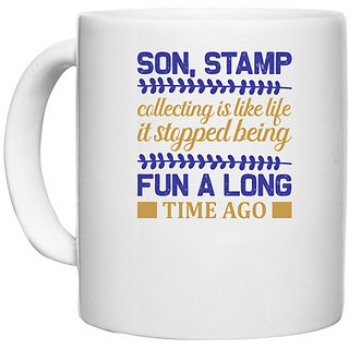                       UDNAG White Ceramic Coffee / Tea Mug 'Stamp collector | Son' Perfect for Gifting [330ml]                                              