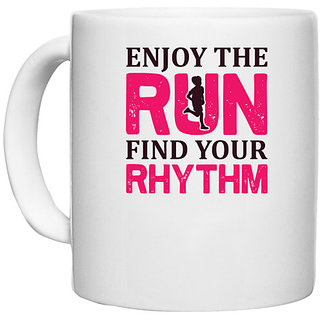                       UDNAG White Ceramic Coffee / Tea Mug 'Running | Enjoy the' Perfect for Gifting [330ml]                                              