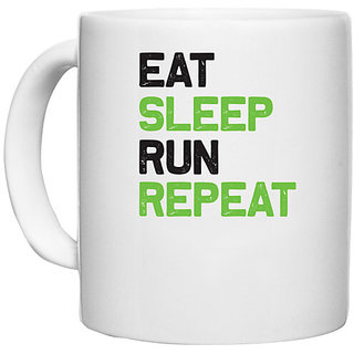                       UDNAG White Ceramic Coffee / Tea Mug 'Running | Eat sleep copy' Perfect for Gifting [330ml]                                              