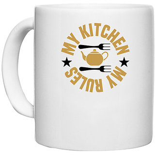                       UDNAG White Ceramic Coffee / Tea Mug 'Cooking | My kitchen' Perfect for Gifting [330ml]                                              