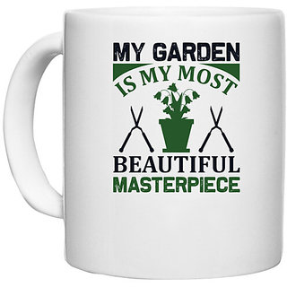                       UDNAG White Ceramic Coffee / Tea Mug 'Garden | My garden' Perfect for Gifting [330ml]                                              