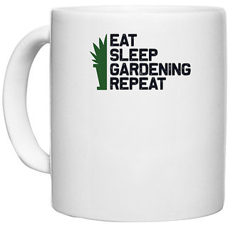                       UDNAG White Ceramic Coffee / Tea Mug 'Garden | Eat sleep' Perfect for Gifting [330ml]                                              