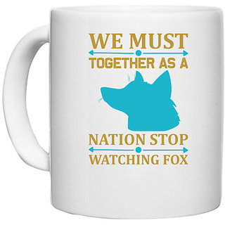                       UDNAG White Ceramic Coffee / Tea Mug 'Fox | We must' Perfect for Gifting [330ml]                                              