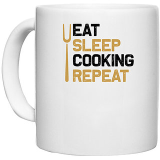                       UDNAG White Ceramic Coffee / Tea Mug 'Cooking | Eat sleep copy 4' Perfect for Gifting [330ml]                                              