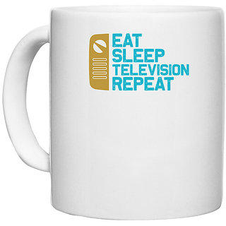                       UDNAG White Ceramic Coffee / Tea Mug 'TV | Eat sleep copy 7' Perfect for Gifting [330ml]                                              