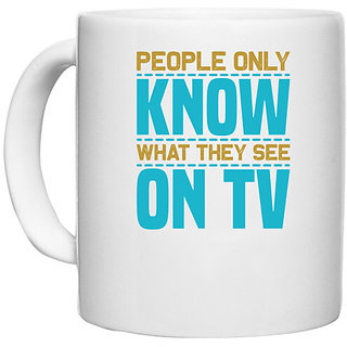                       UDNAG White Ceramic Coffee / Tea Mug 'TV | People only' Perfect for Gifting [330ml]                                              
