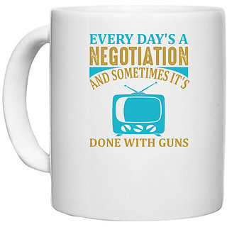                       UDNAG White Ceramic Coffee / Tea Mug 'TV | Every day' Perfect for Gifting [330ml]                                              
