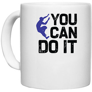                       UDNAG White Ceramic Coffee / Tea Mug 'Climbing | You can' Perfect for Gifting [330ml]                                              