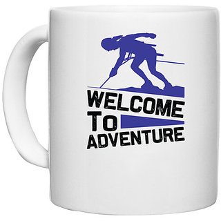                       UDNAG White Ceramic Coffee / Tea Mug 'Climbing | welcome to' Perfect for Gifting [330ml]                                              