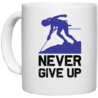                       UDNAG White Ceramic Coffee / Tea Mug 'Climbing | Never give up' Perfect for Gifting [330ml]                                              