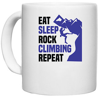                       UDNAG White Ceramic Coffee / Tea Mug 'Climbing | Eat sleep copy 2' Perfect for Gifting [330ml]                                              