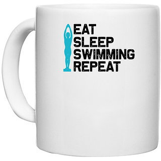                       UDNAG White Ceramic Coffee / Tea Mug 'Swimming | Eat sleep copy 9' Perfect for Gifting [330ml]                                              