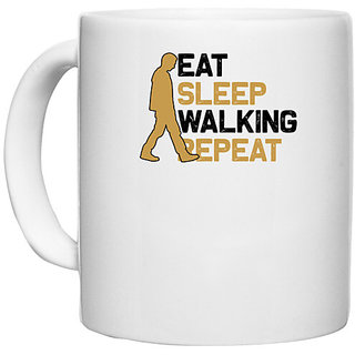                       UDNAG White Ceramic Coffee / Tea Mug 'Walking | Eat sleep copy 6' Perfect for Gifting [330ml]                                              