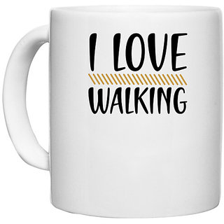                       UDNAG White Ceramic Coffee / Tea Mug 'Walking | I love copy 5' Perfect for Gifting [330ml]                                              