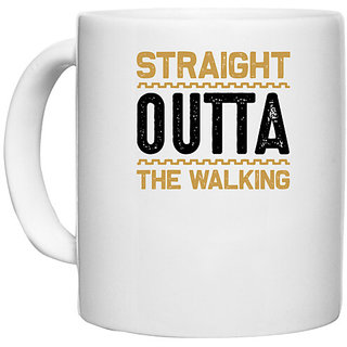                       UDNAG White Ceramic Coffee / Tea Mug 'Walking | Straight copy' Perfect for Gifting [330ml]                                              