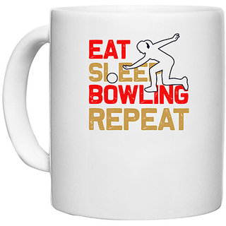                       UDNAG White Ceramic Coffee / Tea Mug 'Bowling | Eat sleep copy 5' Perfect for Gifting [330ml]                                              