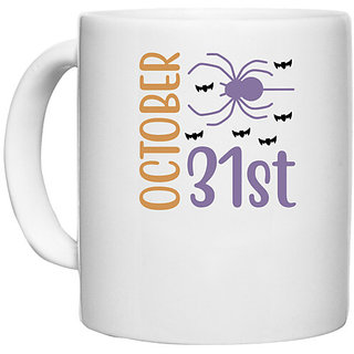                       UDNAG White Ceramic Coffee / Tea Mug 'Halloween | October 31st' Perfect for Gifting [330ml]                                              