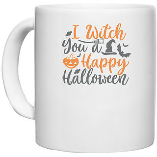                       UDNAG White Ceramic Coffee / Tea Mug 'Halloween | I Witch You a Happy Halloween' Perfect for Gifting [330ml]                                              