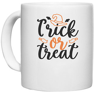                       UDNAG White Ceramic Coffee / Tea Mug 'Halloween | Trick or treat' Perfect for Gifting [330ml]                                              