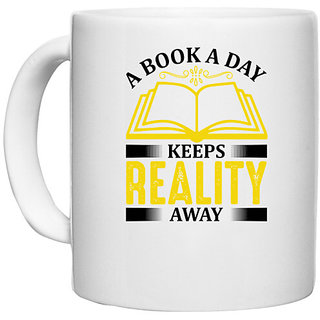                       UDNAG White Ceramic Coffee / Tea Mug 'Books | A book a day' Perfect for Gifting [330ml]                                              