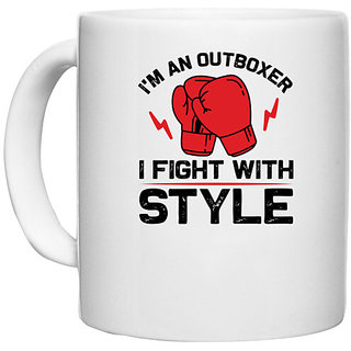                       UDNAG White Ceramic Coffee / Tea Mug 'Boxing | I'm an' Perfect for Gifting [330ml]                                              