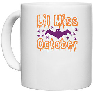                       UDNAG White Ceramic Coffee / Tea Mug 'Halloween | Lil Miss Octobe' Perfect for Gifting [330ml]                                              