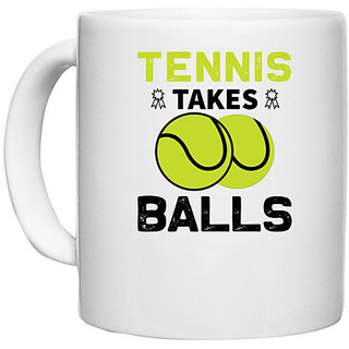                       UDNAG White Ceramic Coffee / Tea Mug 'Tennis | tennis takes' Perfect for Gifting [330ml]                                              
