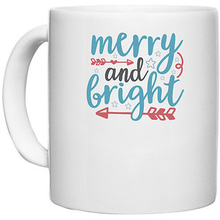                       UDNAG White Ceramic Coffee / Tea Mug 'Christmas | merry and bright4' Perfect for Gifting [330ml]                                              