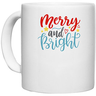                       UDNAG White Ceramic Coffee / Tea Mug 'Christmas | merry and brighttt' Perfect for Gifting [330ml]                                              