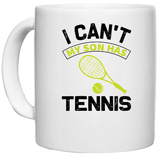                       UDNAG White Ceramic Coffee / Tea Mug 'Tennis | I can't my' Perfect for Gifting [330ml]                                              