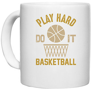                      UDNAG White Ceramic Coffee / Tea Mug 'Basketball | Play hard' Perfect for Gifting [330ml]                                              
