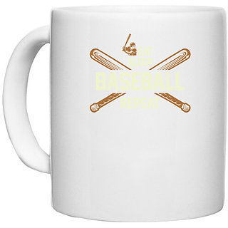                       UDNAG White Ceramic Coffee / Tea Mug 'Baseball | Eat copy 3' Perfect for Gifting [330ml]                                              