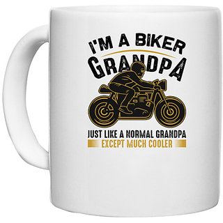                       UDNAG White Ceramic Coffee / Tea Mug 'Grand Father | I'm a biker' Perfect for Gifting [330ml]                                              