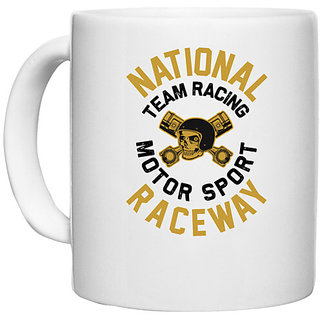                       UDNAG White Ceramic Coffee / Tea Mug 'Racing | National' Perfect for Gifting [330ml]                                              