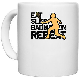                       UDNAG White Ceramic Coffee / Tea Mug 'Badminton | Eat copy 2' Perfect for Gifting [330ml]                                              