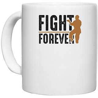                       UDNAG White Ceramic Coffee / Tea Mug 'Martial Art | Fight' Perfect for Gifting [330ml]                                              