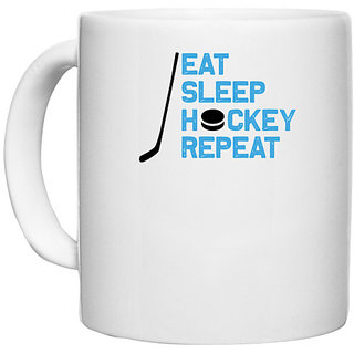                       UDNAG White Ceramic Coffee / Tea Mug 'Hockey | eat' Perfect for Gifting [330ml]                                              