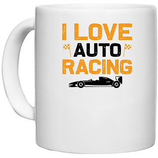                       UDNAG White Ceramic Coffee / Tea Mug 'Racing | I love copy' Perfect for Gifting [330ml]                                              