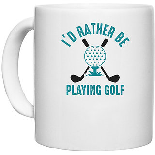                       UDNAG White Ceramic Coffee / Tea Mug 'Hockey | I'd rather' Perfect for Gifting [330ml]                                              