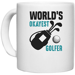                       UDNAG White Ceramic Coffee / Tea Mug 'Golf | World's' Perfect for Gifting [330ml]                                              