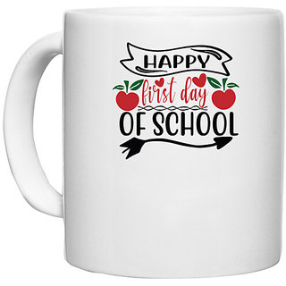                       UDNAG White Ceramic Coffee / Tea Mug 'Teacher Student | happy first day of school' Perfect for Gifting [330ml]                                              