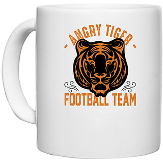                       UDNAG White Ceramic Coffee / Tea Mug 'Football | Angry tiger' Perfect for Gifting [330ml]                                              