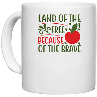                       UDNAG White Ceramic Coffee / Tea Mug 'Christmas | Land of the free because of the brave' Perfect for Gifting [330ml]                                              