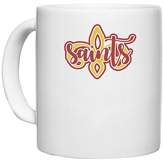                       UDNAG White Ceramic Coffee / Tea Mug 'Saints | saints' Perfect for Gifting [330ml]                                              