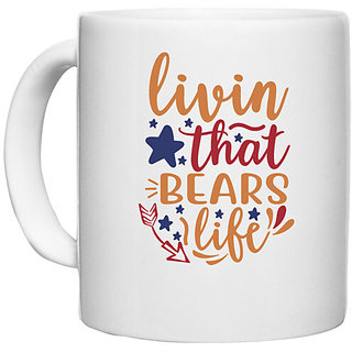                       UDNAG White Ceramic Coffee / Tea Mug 'Winter | LIvin that bear' Perfect for Gifting [330ml]                                              