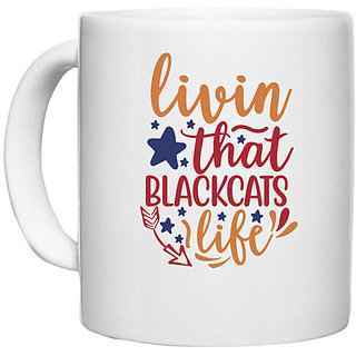                       UDNAG White Ceramic Coffee / Tea Mug 'Black Cats | Livin that blackcats life' Perfect for Gifting [330ml]                                              