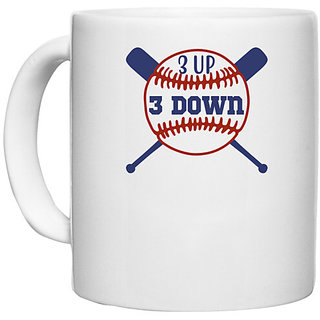                       UDNAG White Ceramic Coffee / Tea Mug 'Baseball | 3up 3down' Perfect for Gifting [330ml]                                              