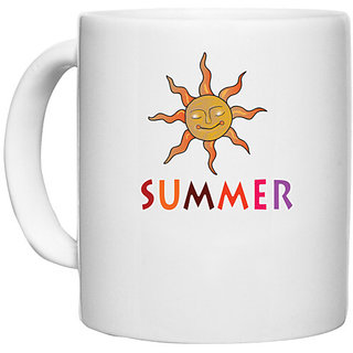                       UDNAG White Ceramic Coffee / Tea Mug 'Sun | Summer' Perfect for Gifting [330ml]                                              